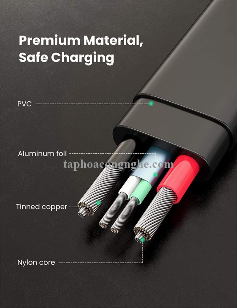 Ugreen 10974 0.5M 2.0 PD 3A 20V màu đen USB type C Cáp sạc và truyền dữ liệu máy tính ra điện thoại US333 30010974